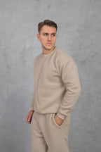 Erkek Bisiklet Yaka Oversize Salaş Bol Eşofman Takımı - Vizon - 3