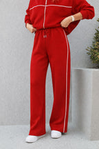 Kadin Premium Bi̇yeli̇ Fermuarli Sweatshi̇rt Bol Paça Eşofman Alt Üst Takim - Kırmızı - 3