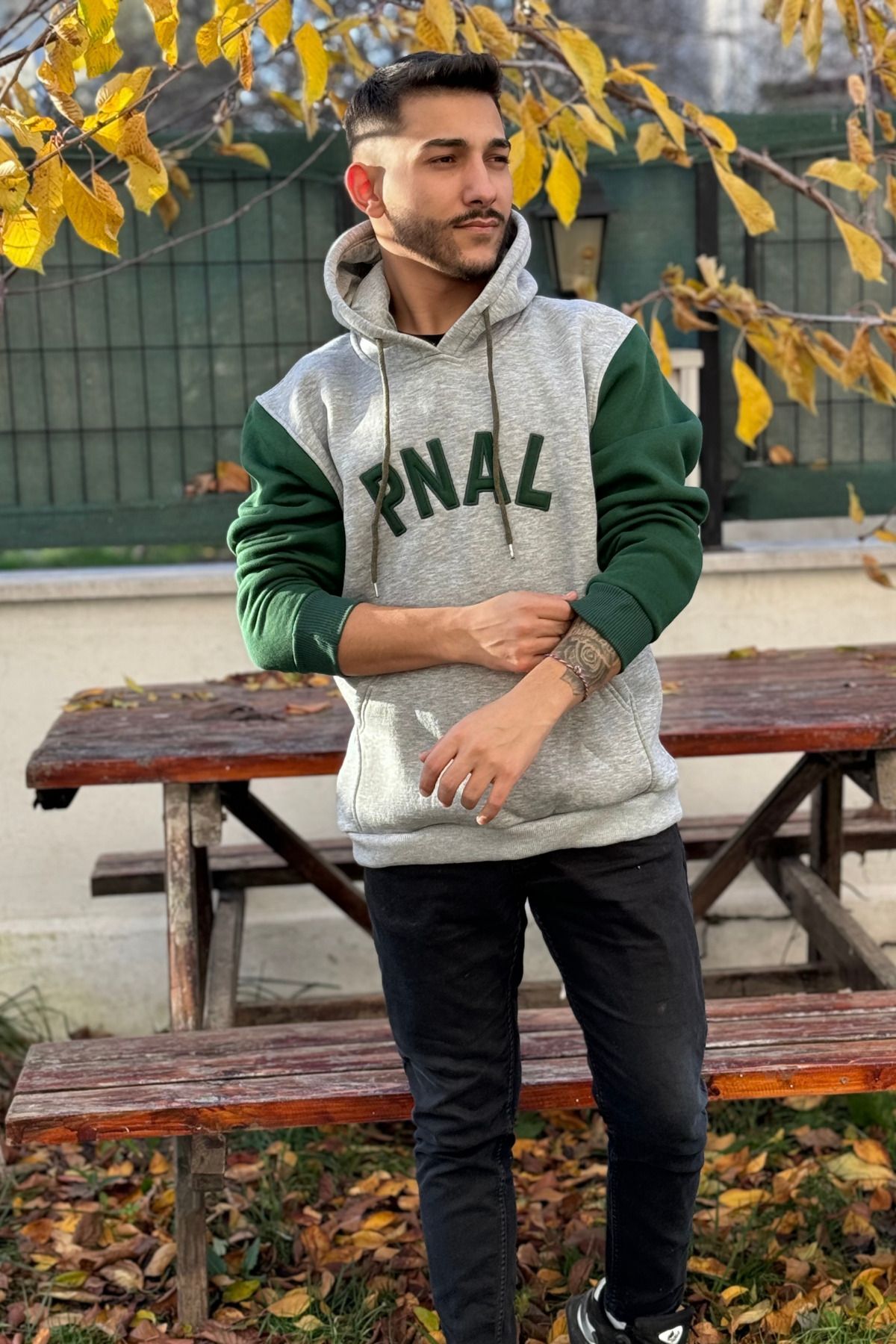 Erkek Kapşonlu Nakişli Oversi̇ze Kolej Sweatshi̇rt - PNA - 3