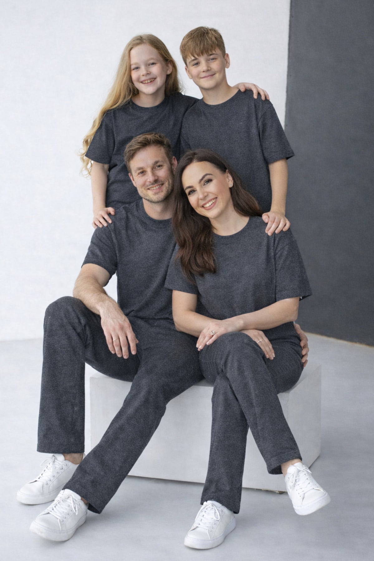 Unisex Kisa Kollu Modal 2 İ̇pli̇k Bisiklet Yaka Oversize Yazlik Ai̇le Kombi̇ni̇ (tekli̇) - Antasit Melanj - 4