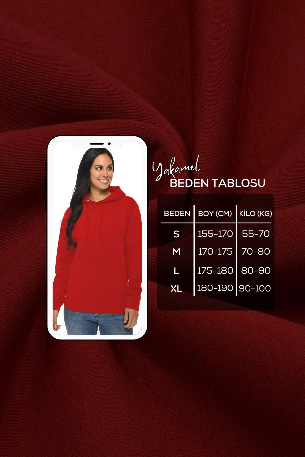 Unisex Oversize Kapşonlu Kırmızı Hoodie Pamuklu Sweatshirt - Red - 3