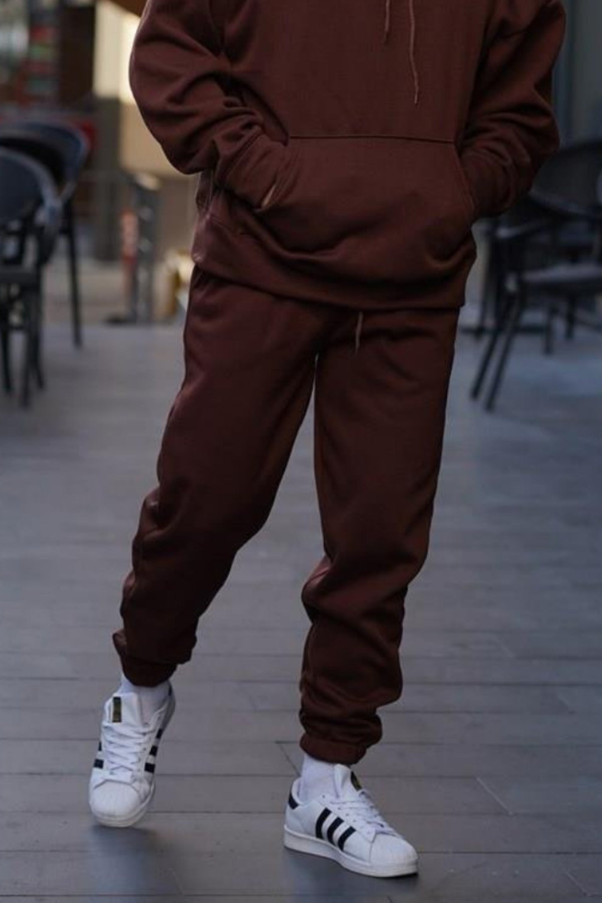 Erkek Yan Cepli Jogger Paçası Lastikli Eşofman Altı - Kahverengi - 2
