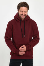 Erkek Kapşonlu Kanguru Cepli̇ 3 İ̇pli̇k Kalin Sweatshi̇rt - Bordo - 6