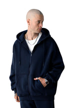Erkek Basic Laci̇vert Unisex Tam Fermuar Sweatshirt Hırka - Lacivert - 2