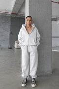 Kadin 3 İ̇pli̇k Oversi̇ze Fermuarli Sweatshi̇rt Hirka Eşofman Takimi - Beyaz - 1