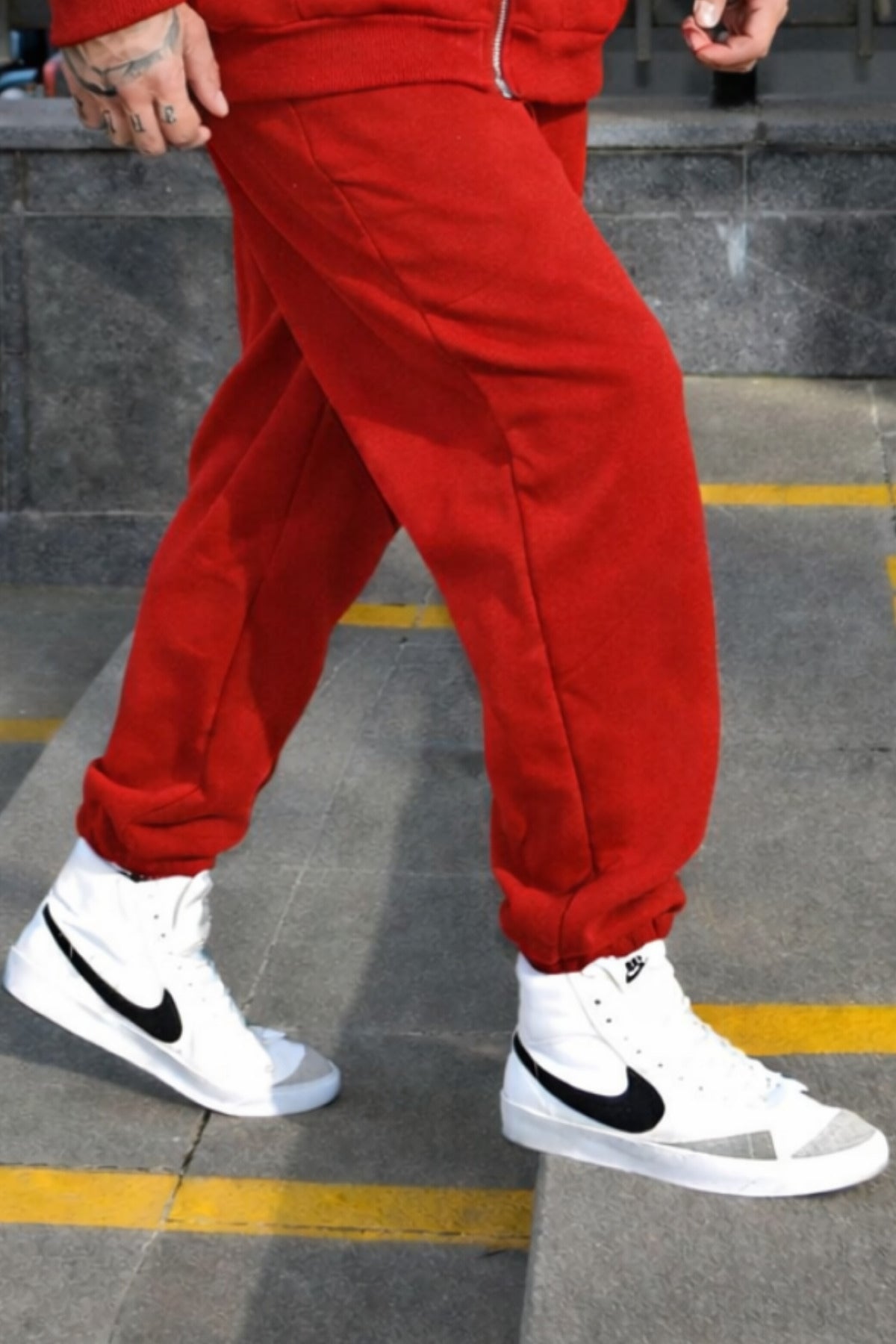 Erkek Paçası Lastikli Basic Jogger Eşofman Altı - Kırmızı - 3