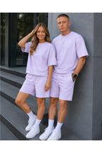 Unisex Kadın Erkek Oversize 2 İ̇plik Pamuklu Modal Penye Premium Rahat Kalıp Yazlık Yeni Sezon Şortlu Takım (tekli̇) - Lila - 4