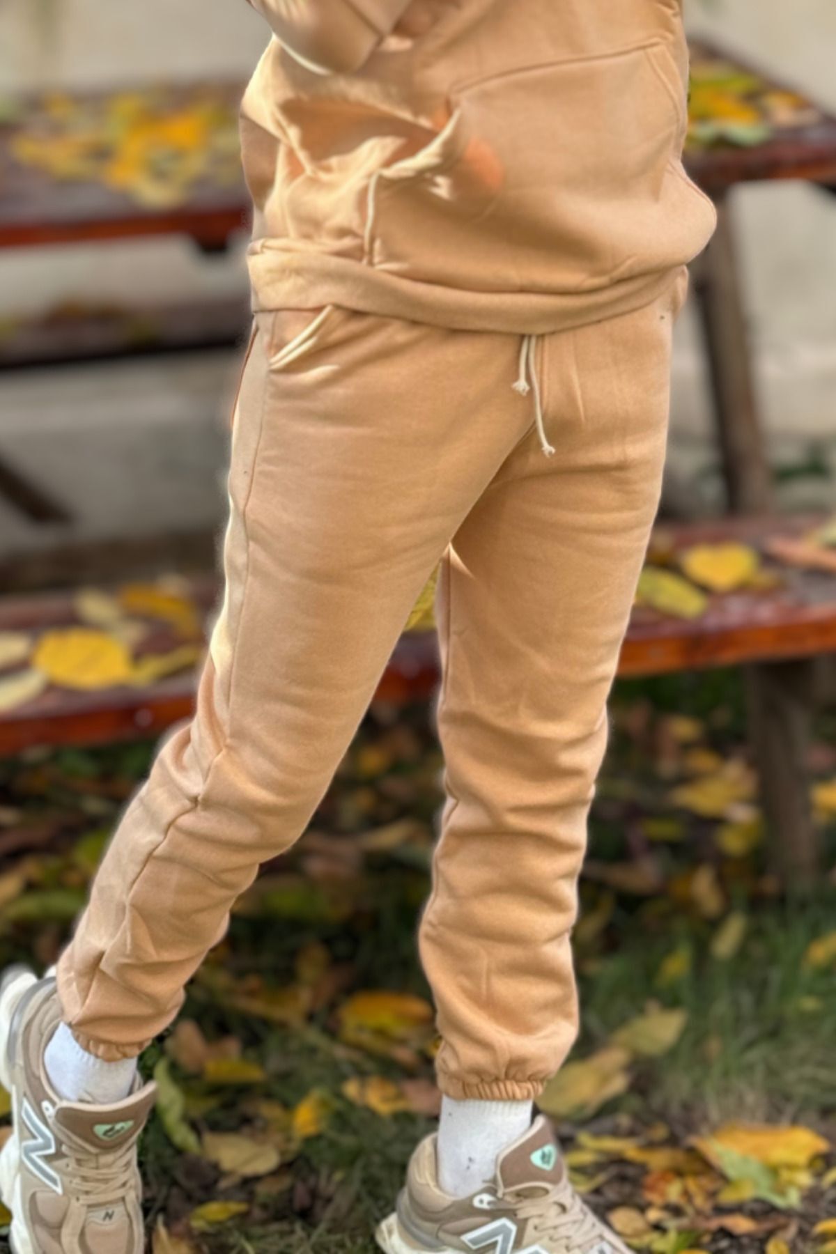 Erkek Beli Lastikli Cepli 3 İ̇plik Eşofman Altı Jogger - Vizon - 2