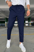 Erkek Regular Fit Beli Lastikli Bağcıklı Jogger Yan Cepli Rahat Kesim Pantolon - Lacivert - 1