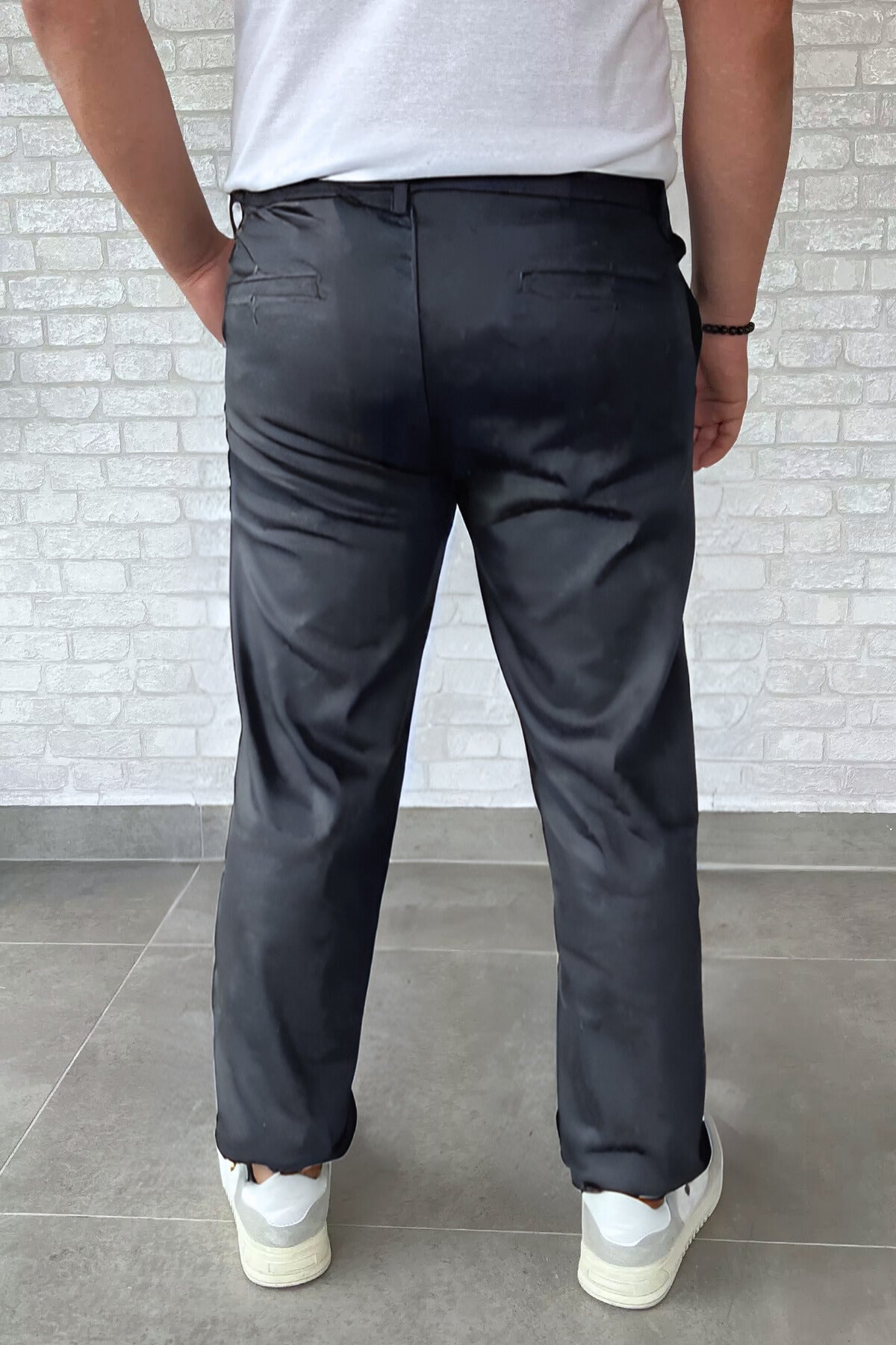 Erkek Likralı Rahat Kalıp Kumaş Okul Pantolonu - Füme - 4