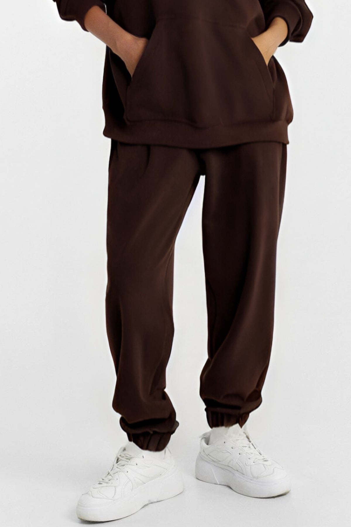 Kadın Basic Model Baskısız Günlük Eşofman Altı - Kahverengi - 2