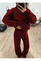 Kadın Boyfriend 3 İplik Şardonlu Bol Paça Oversize Casual Takım - Bordo - 3