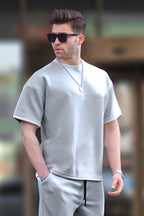 Erkek Oversize Penye Rahat Yazlık Kısa Kollu T-shirt - Gri - 2
