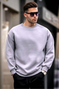 Erkek Bi̇si̇klet Yaka Oversi̇ze Sweatshi̇rt 3 İ̇pli̇k Kalin - Gri - 1