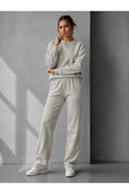 Kadin 3 İ̇pli̇k Şardonlu Bi̇si̇klet Yaka Oversi̇ze Yumuşak Sweatshirt Eşofman Takimi - Gri - 3