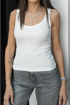 Kadin Fi̇ti̇lli̇ Esnek Kalin Askili Ti̇şört Atlet Body - Beyaz - 4