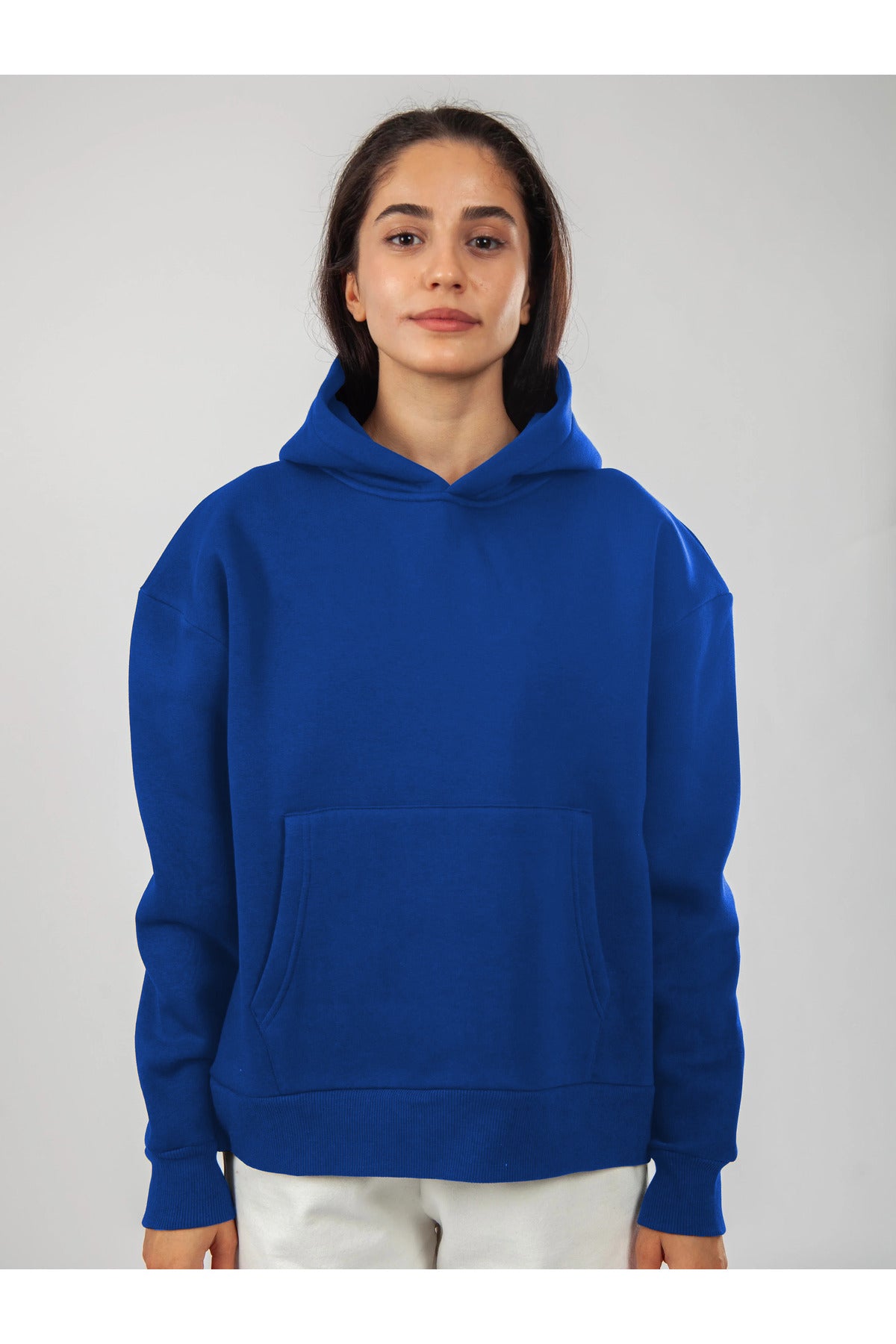 Oversize Hoodie Okul Sweatshirt - Saks Mavisi - 1