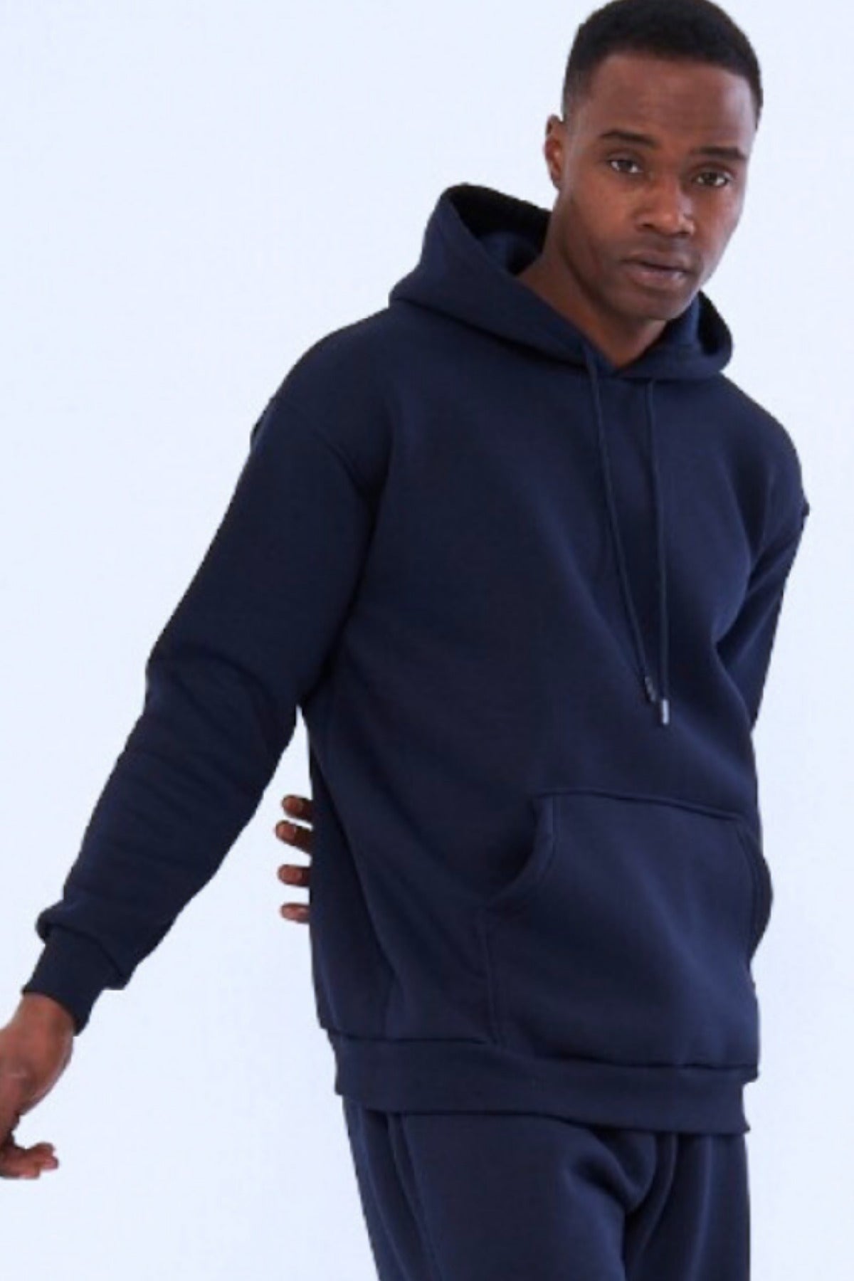 3iplik Bisiklet Yaka Kalın Sweatshirt Pamuklu - Lacivert - 2