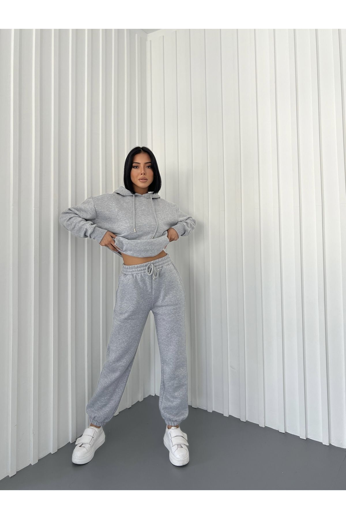 Kadin Oversi̇ze Jogger Eşfoman Takimi - Gri - 1