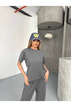 Kadın Modal Oversize Bol Paça Yüksek Bel 2 İ̇plik Alt Üst Takım - Gri - 3