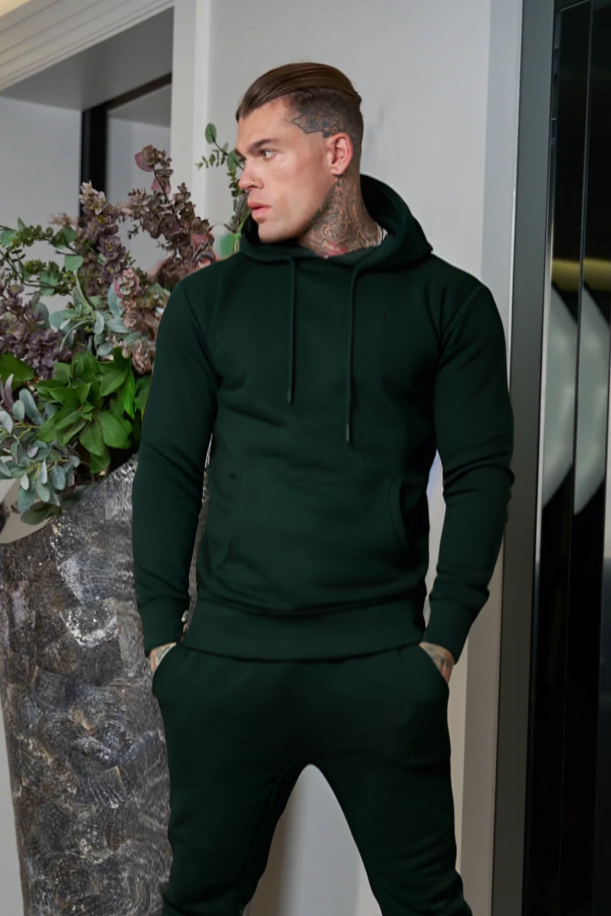 Erkek Esnek Kaliteli Spor Model Sweatshirt - Koyu Yeşil - 2