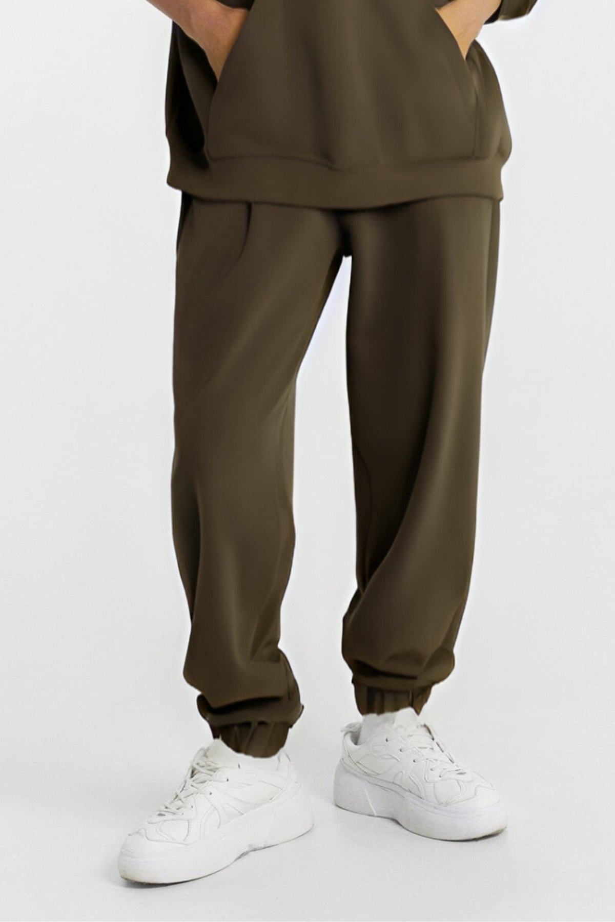 Kadın Basic Model Baskısız Günlük Eşofman Altı - Haki - 2