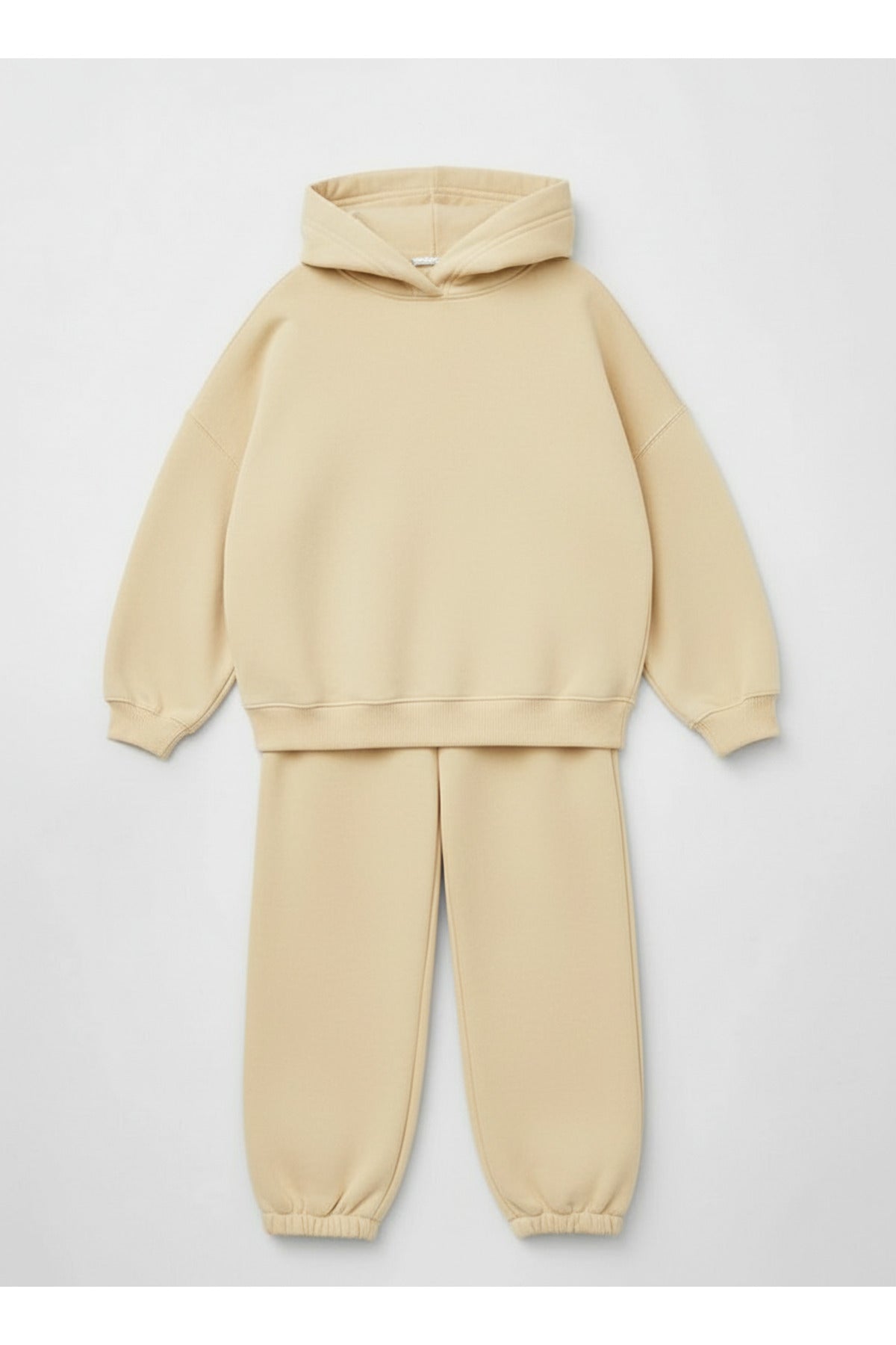 Unisex 3 İ̇pli̇k Şardonlu Oversi̇ze Anne Çocuk Ai̇le Eşofman Takimi - Bej - 3