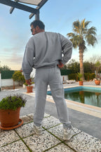 Erkek Unisex 3 İ̇plik Soft Gri̇ Takim Bisiklet Yaka Sweatshirt Ve Eşofman Altı - SOFT GRİ - 2