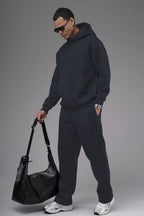 Erkek Baggy Geniş Paça Beli Lastikli Geniş Kesim Kışlık Eşofman Takımı - Füme - 2