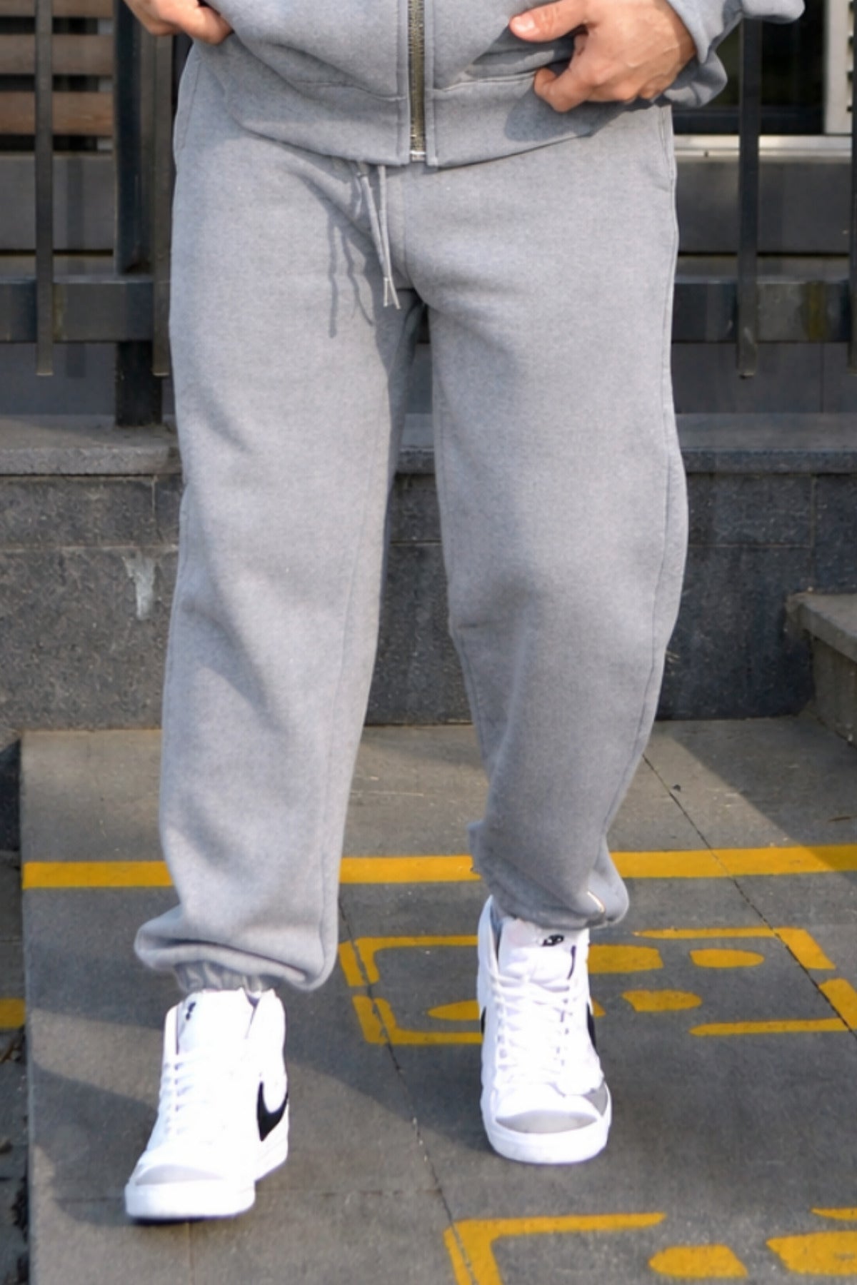 Erkek Paçası Lastikli Basic Jogger Eşofman Altı - Gri - 2