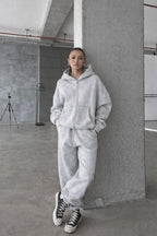 Kadin 3 İ̇pli̇k Oversi̇ze Fermuarli Sweatshi̇rt Hirka Eşofman Takimi - Grimelanj - 4