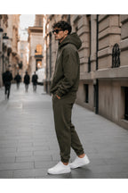 Erkek 3 İ̇pli̇k Oversi̇ze Kapüşonlu Kanguru Cep Lasti̇k Paça Jogger Eşofman Takimi - Haki - 3
