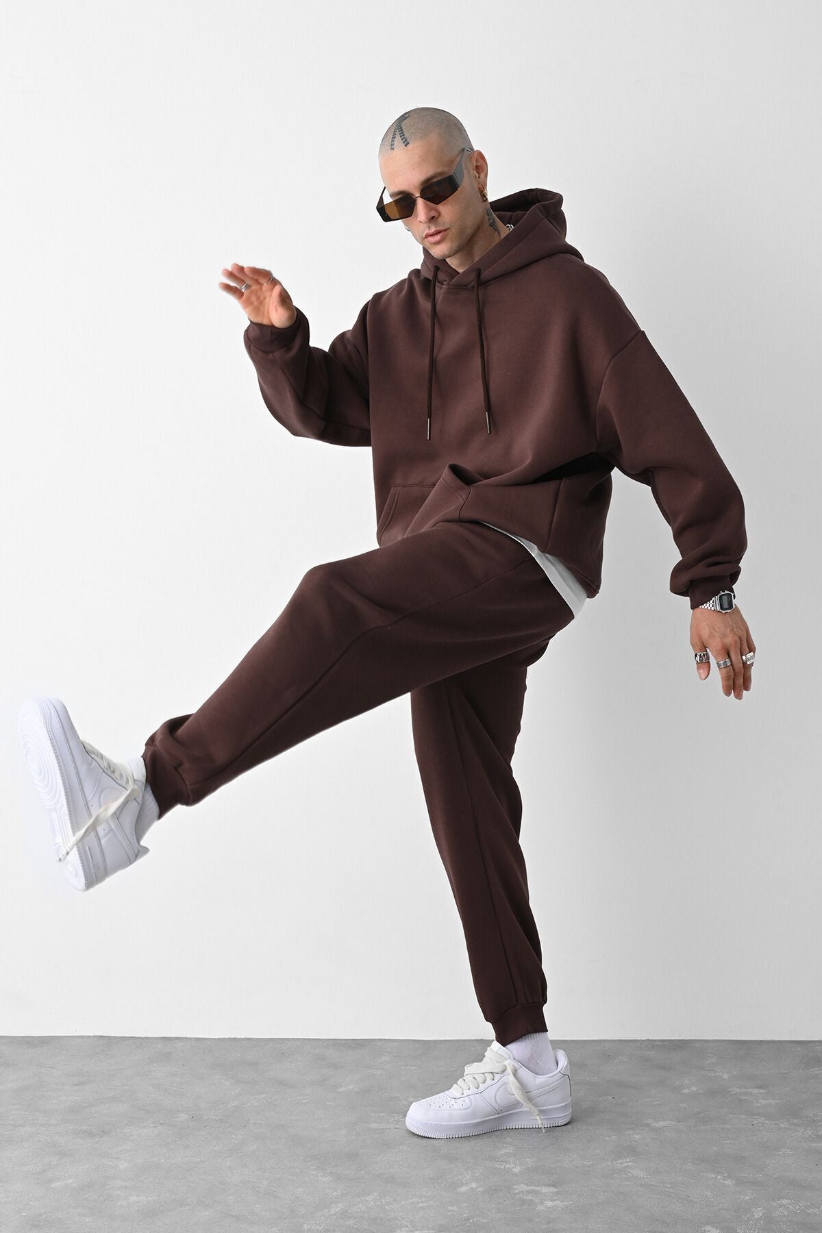 Erkek Oversi̇ze Jogger Kahverengi̇ Eşofman Takimi - Kahverengi - 2
