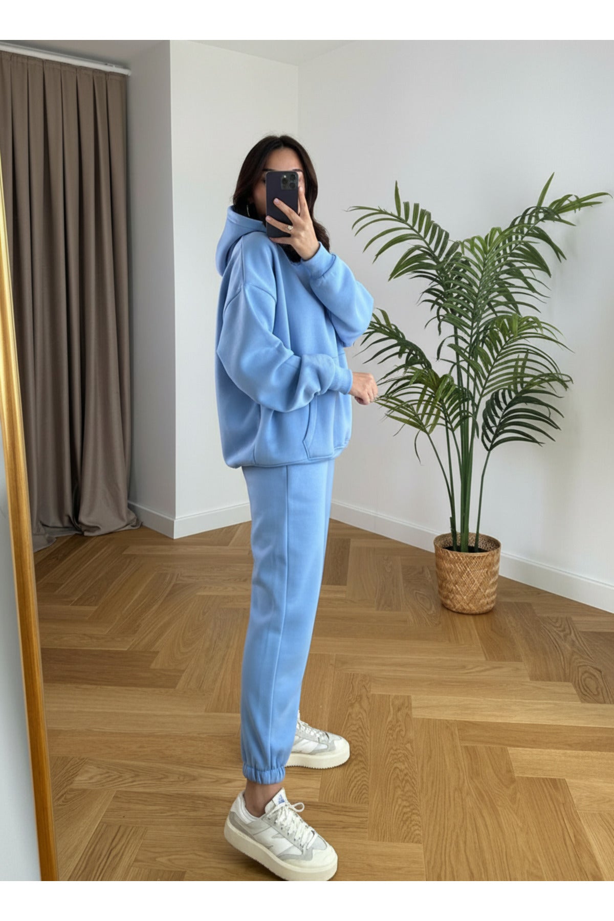 Kadin 3 İ̇pli̇k Oversi̇ze Premi̇um Sweatshi̇rt Eşofman Takimi - Bebe Mavi - 2