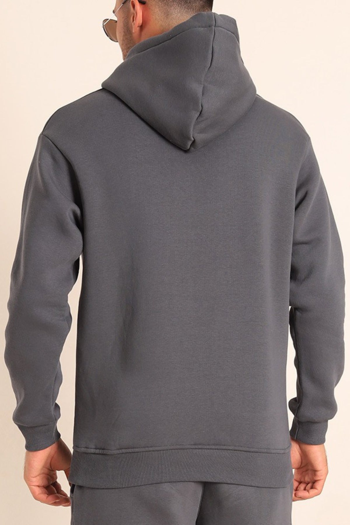 Erkek Rahat Kalın Pamuklu Kışlık Sweatshirt - Füme - 3