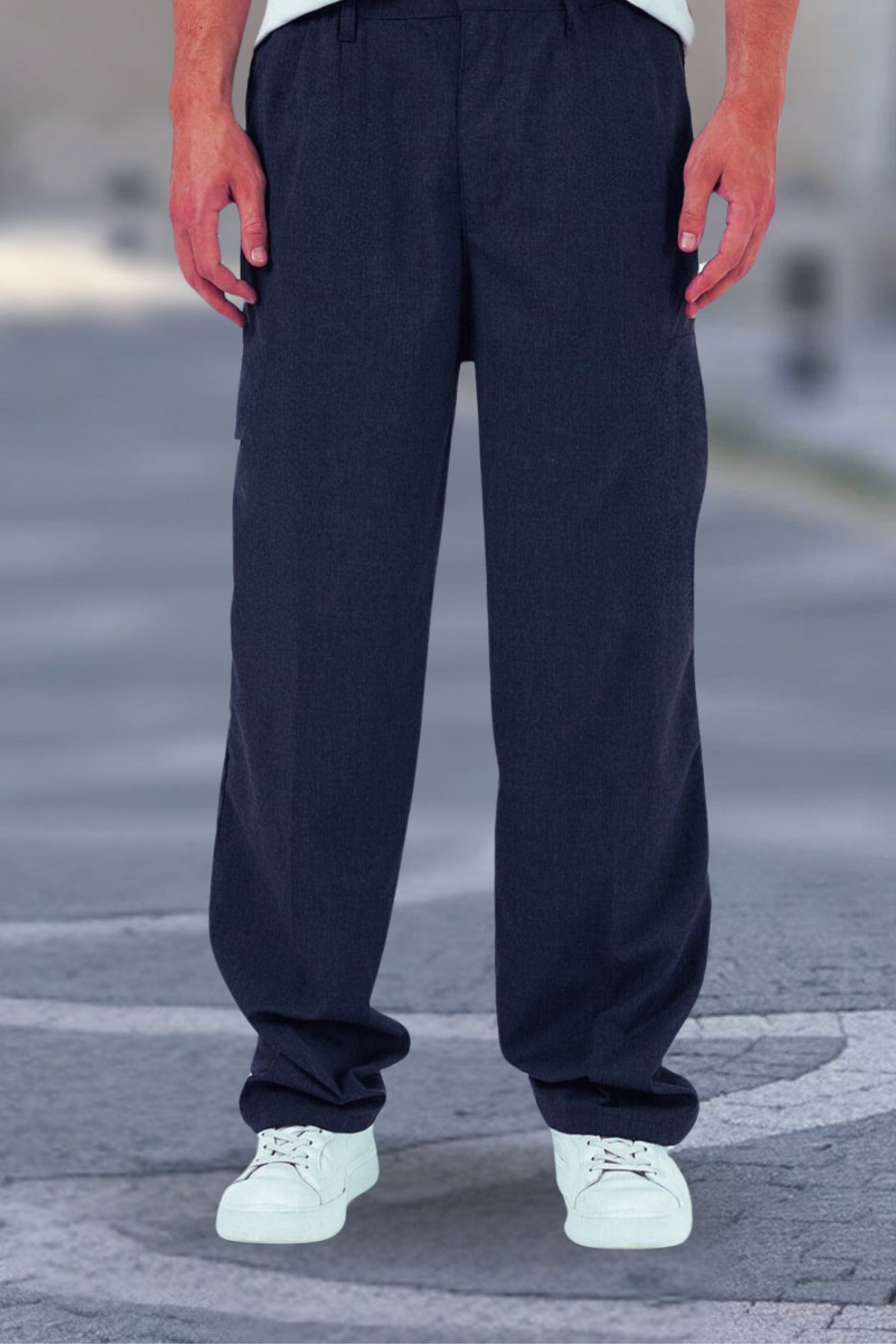 Erkek Mevsimlik Lise Boy Rahat Trend Kumaş Okul Pantolonu - Lacivert - 2
