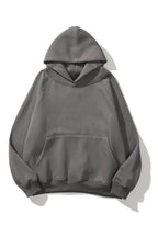 Unisex Kapşonlu Kanguru Cep 3 İ̇plik Uzun Kollu Sweatshirt Hoodie - Füme - 1