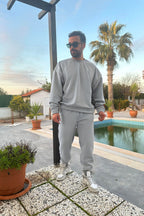 Erkek Unisex 3 İ̇plik Soft Gri̇ Takim Bisiklet Yaka Sweatshirt Ve Eşofman Altı - SOFT GRİ - 3