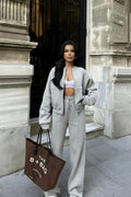 Kadin 3 İ̇pli̇k Premi̇um Fermuarli Bomber Ceket Eşofman Takimi - Gray Melange - 1