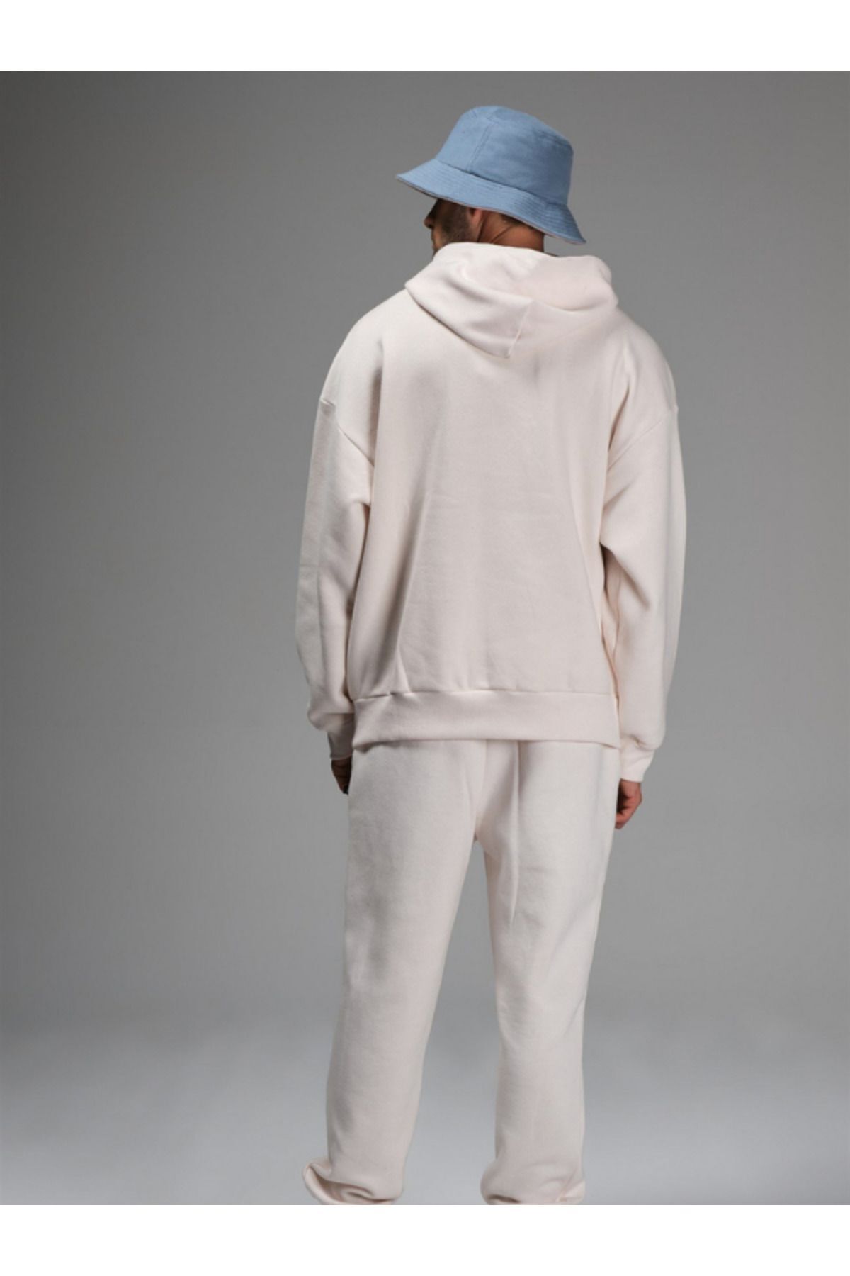 Erkek 3 İ̇pli̇k İ̇çi̇ Pamuklu Kalin Jogger Eşofman Takimi - Beyaz - 4