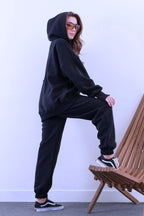Kadın Yüksek Bel 3 İ̇plik Kalın Şardonlu Oversize Fit Jogger Eşofman Takımı - Lacivert - 2