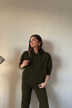 Kadin 3 İ̇pli̇k Şardonlu Sweatshi̇rt Eşofman Takimi - Haki - 2