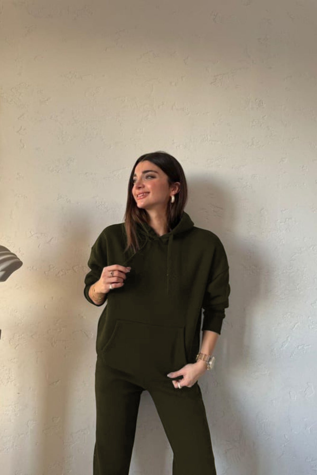 Kadin 3 İ̇pli̇k Şardonlu Sweatshi̇rt Eşofman Takimi - Haki - 2