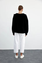 Kadın Fermuarlı Şardonlu Oversize Kapşonlu Hırka Sweatshirt - Siyah - 3