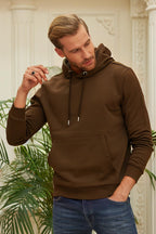 Erkek Kapşonlu Kanguru Cep Basic Sweatshirt - Kahverengi - 3