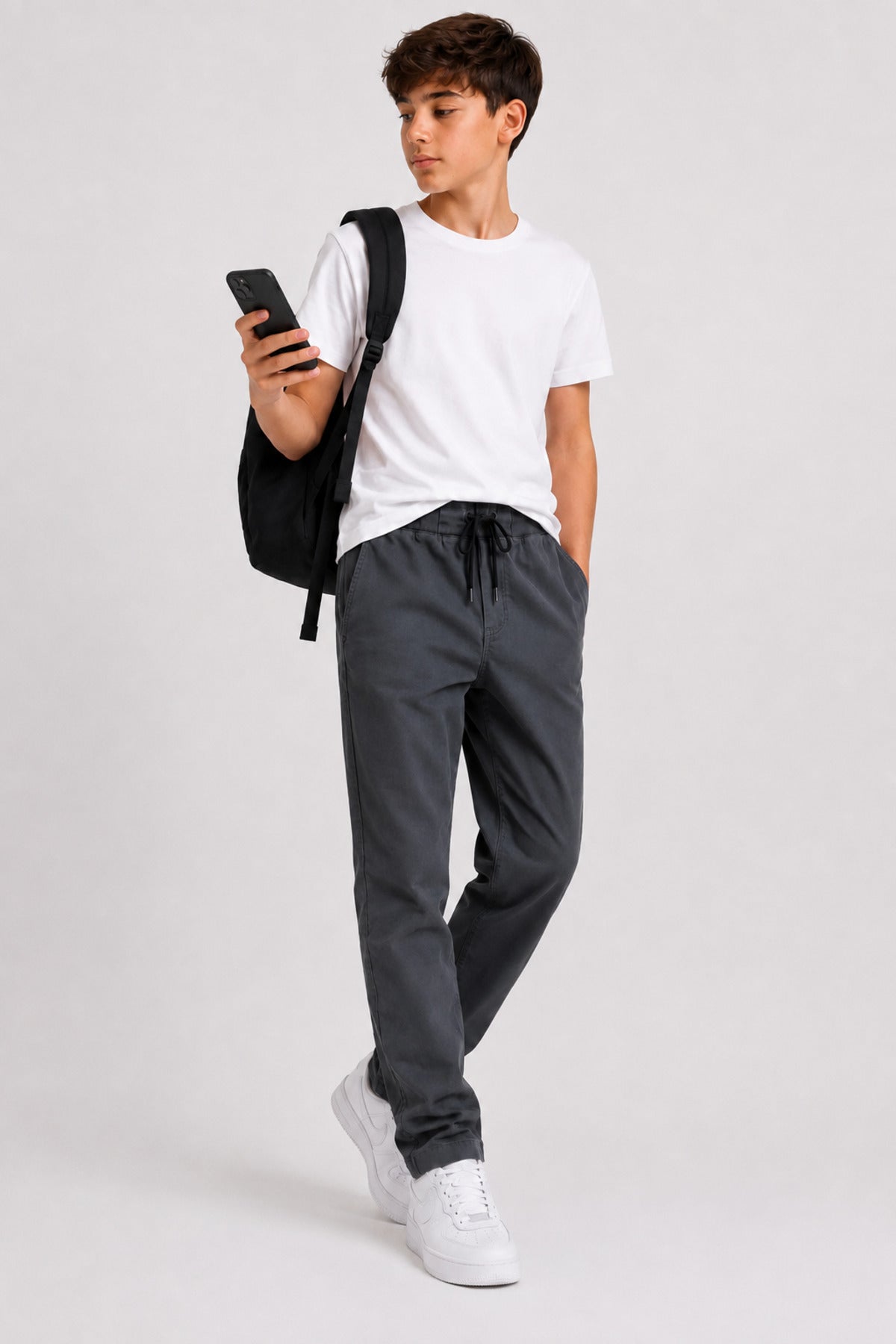 Erkek Çocuk Bağcıklı Modern Günlük Pantolon - Antasit Melanj - 4