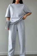 Kadın Gri Rahat Penye Pijama Takımı - Gri - 1