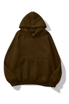 Unisex Kadın Kahverengi Baskısız Kanguru Cepli Kapüşonlu 3 İ̇plik Şardonlu Sweatshirt Oversize Hoodie - Kahverengi - 1