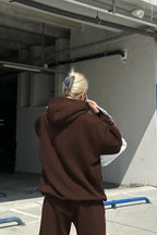 Kadın Oversize Şardonlu Kalın Mevsimlik Sweatshirt - Kahverengi - 2