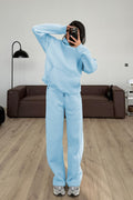 Kadın Boyfriend 3 İplik Şardonlu Bol Paça Oversize Casual Takım - Mavi - 1